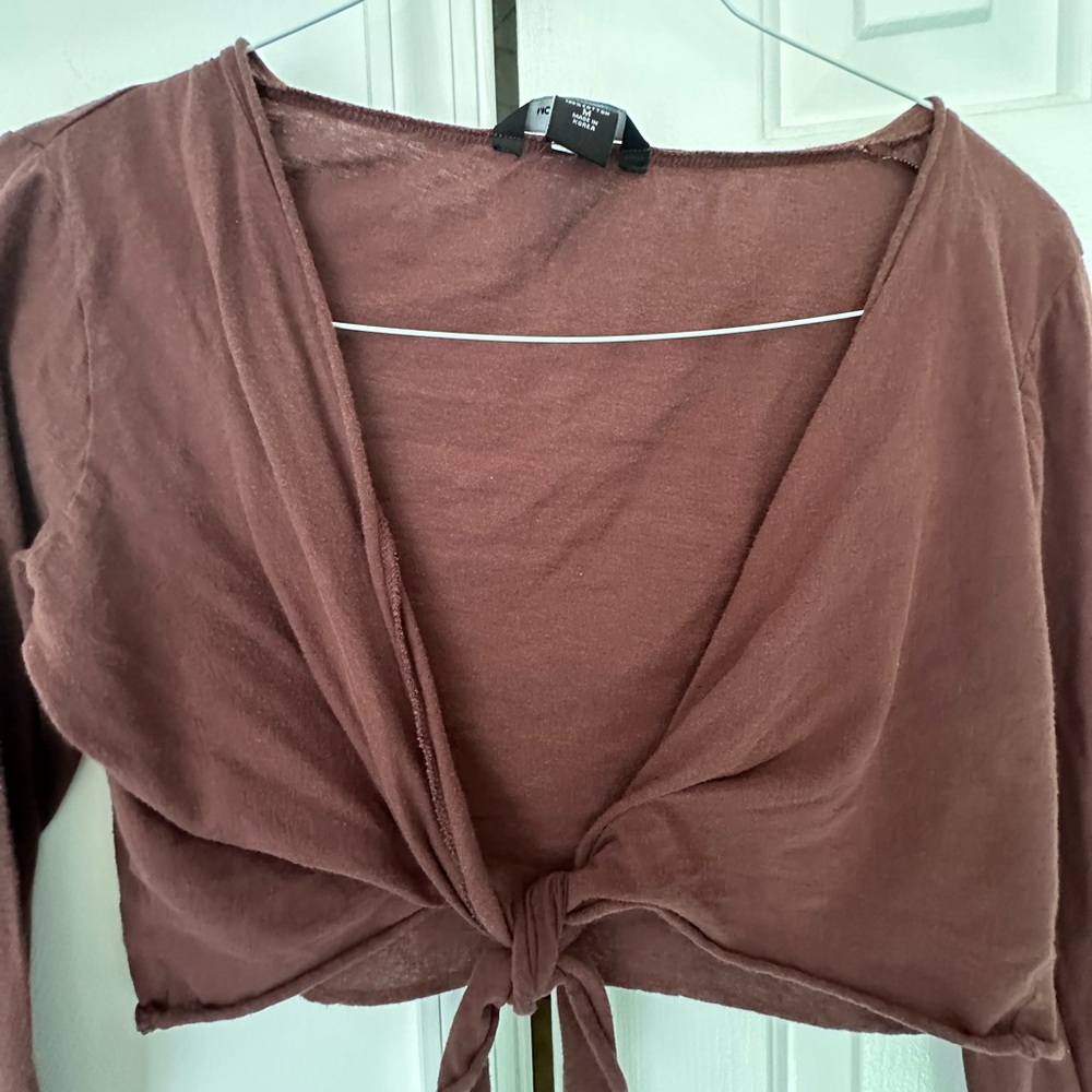Victoria secret crop cardigan tie front in brown , New